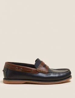 M&S Collection Men's Smart Shoes Leather Slip-On Boat Shoes