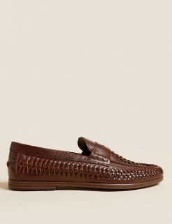M&S Collection Men's Smart Shoes Leather Woven Slip-On Loafers