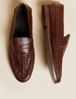M&S Collection Men's Smart Shoes Leather Woven Slip-On Loafers -New In Mens Store SD 03 T03 5092 N0 X EC 1