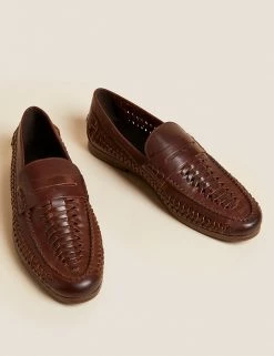 M&S Collection Men's Smart Shoes Leather Woven Slip-On Loafers -New In Mens Store SD 03 T03 5092 N0 X EC 2