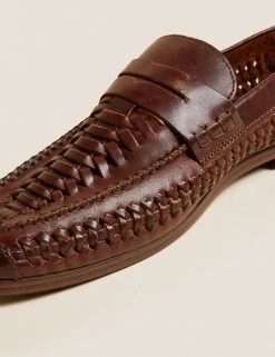 M&S Collection Men's Smart Shoes Leather Woven Slip-On Loafers -New In Mens Store SD 03 T03 5092 N0 X EC 90