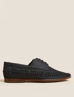 M&S Collection Men's Shoes Leather Woven Lace-Up Loafers