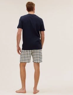M&S Collection Men's Pyjamas Pure Cotton Checked Loungewear Shorts -New In Mens Store SD 03 T07 3355 ZZ X EC 2