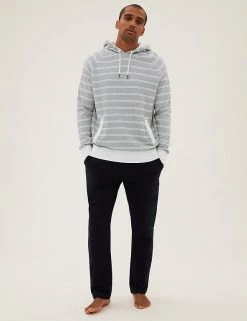 M&S Collection Men's Pyjamas Cotton Rich Striped Loungewear Hoodie -New In Mens Store SD 03 T07 3357 Y8 X EC 1
