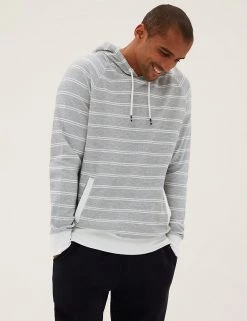 M&S Collection Men's Pyjamas Cotton Rich Striped Loungewear Hoodie -New In Mens Store SD 03 T07 3357 Y8 X EC 2