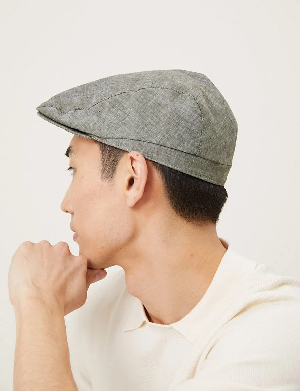 M&S Collection Men's Hats Linen Blend Textured Flat Cap 3 M&S Collection Men's Hats Linen Blend Textured Flat Cap - Image 3