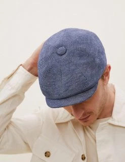 M&S Collection Men's Hats Linen Blend Textured Baker Boy Hat