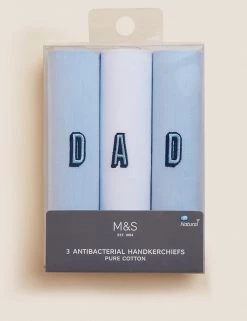 M&S Collection Men's Handkerchiefs 3pk Antibacterial Pure Cotton Handkerchiefs