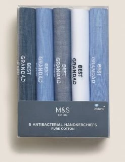 M&S Collection Men's Handkerchiefs 5pk Antibacterial Pure Cotton Handkerchiefs