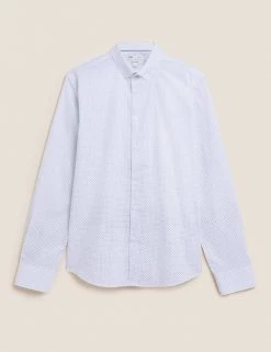M&S Collection Formal Shirts Slim Fit Cotton Rich Stretch Shirt -New In Mens Store SD 03 T11 0630S Z4 X EC 90