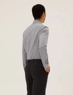 M&S Collection Formal Shirts Slim Fit Cotton Rich Stretch Striped Shirt -New In Mens Store SD 03 T11 0673S HP X EC 1