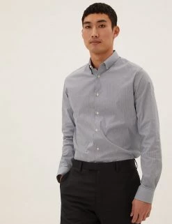 M&S Collection Formal Shirts Slim Fit Cotton Rich Stretch Striped Shirt -New In Mens Store SD 03 T11 0673S HP X EC 2