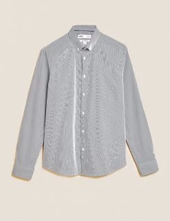 M&S Collection Formal Shirts Slim Fit Cotton Rich Stretch Striped Shirt -New In Mens Store SD 03 T11 0673S HP X EC 90