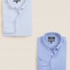 M&S Collection Formal Shirts 2 Pack Pure Cotton Check Long Sleeve Shirts