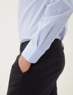 M&S Collection Formal Shirts 2 Pack Pure Cotton Check Long Sleeve Shirts -New In Mens Store SD 03 T11 2180 Z4 X EC 2