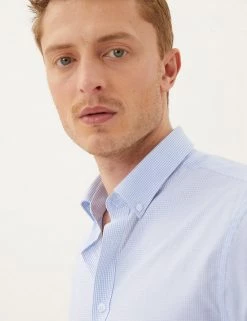 M&S Collection Formal Shirts 2 Pack Pure Cotton Check Long Sleeve Shirts -New In Mens Store SD 03 T11 2180 Z4 X EC 4