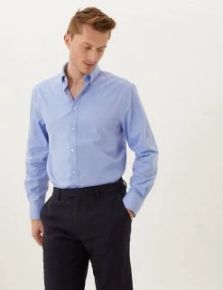 M&S Collection Formal Shirts 2 Pack Pure Cotton Check Long Sleeve Shirts -New In Mens Store SD 03 T11 2180 Z4 X EC 5