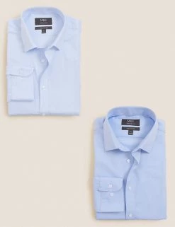 M&S Collection Formal Shirts 2 Pack Pure Cotton Long Sleeve Shirts