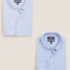 M&S Collection Formal Shirts 2pk Regular Fit Pure Cotton Striped Shirts