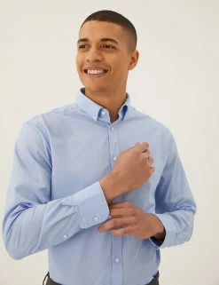 M&S Collection Formal Shirts 2pk Regular Fit Pure Cotton Striped Shirts -New In Mens Store SD 03 T11 2183 E5 X EC 5