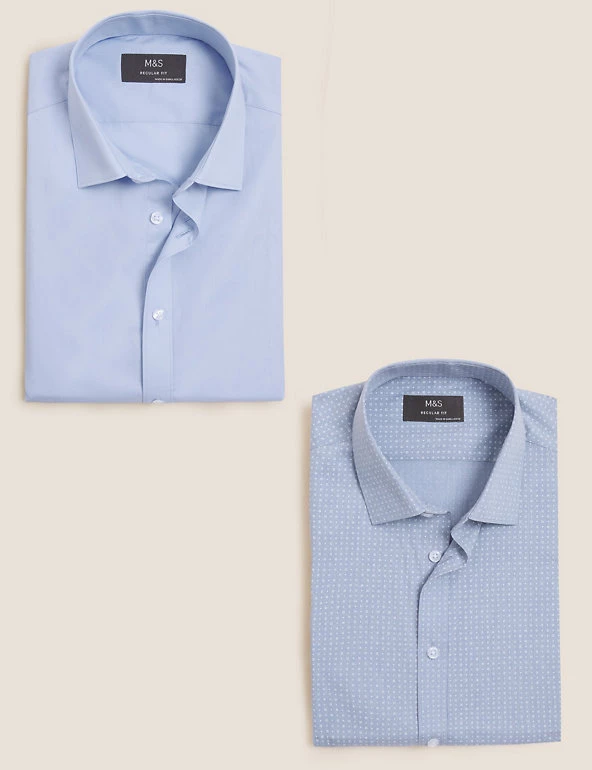 M&S Collection Formal Shirts 2pk Regular Fit Cotton Rich Shirts 1 M&S Collection Formal Shirts 2pk Regular Fit Cotton Rich Shirts