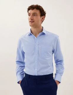 M&S Collection Formal Shirts 3pk Regular Cotton Blend Long Sleeve Shirts -New In Mens Store SD 03 T11 2381 E4 X EC 1