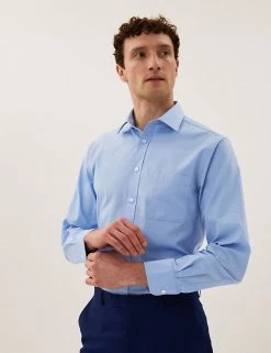 M&S Collection Formal Shirts 3pk Regular Cotton Blend Long Sleeve Shirts -New In Mens Store SD 03 T11 2381 E4 X EC 90