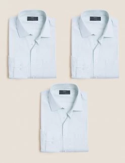 M&S Collection Formal Shirts 3pk Tailored Fit Cotton Blend Shirts