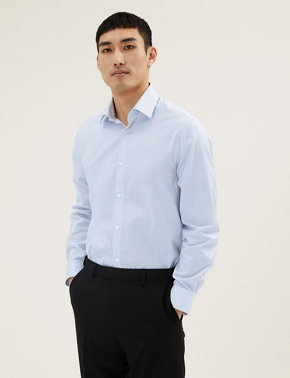 M&S SARTORIAL Formal Shirts Slim Fit Pure Cotton Twill Striped Shirt 4 M&S SARTORIAL Formal Shirts Slim Fit Pure Cotton Twill Striped Shirt - Image 4