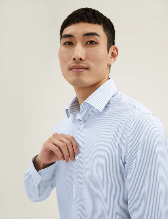 M&S SARTORIAL Formal Shirts Slim Fit Pure Cotton Twill Striped Shirt 5 M&S SARTORIAL Formal Shirts Slim Fit Pure Cotton Twill Striped Shirt - Image 5
