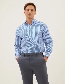 M&S SARTORIAL Formal Shirts Regular Fit Pure Cotton Striped Shirt