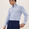 M&S Collection Formal Shirts Slim Fit Cotton Rich Stretch Striped Shirt