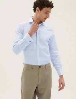 M&S Collection Formal Shirts Tailored Fit Pure Cotton Check Shirt