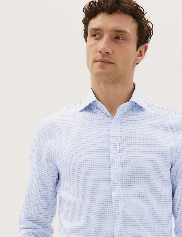 M&S Collection Formal Shirts Tailored Fit Pure Cotton Check Shirt 3 M&S Collection Formal Shirts Tailored Fit Pure Cotton Check Shirt - Image 3