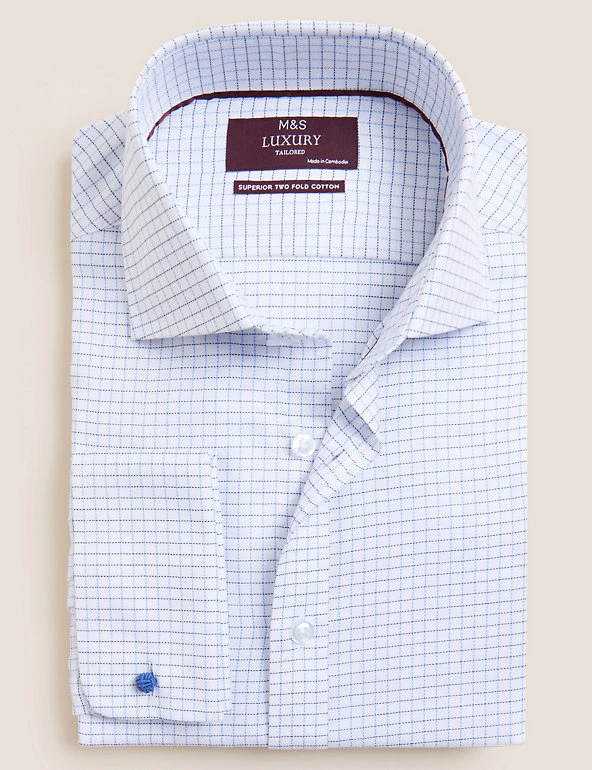 M&S Collection Formal Shirts Tailored Fit Pure Cotton Check Shirt 2 M&S Collection Formal Shirts Tailored Fit Pure Cotton Check Shirt - Image 2