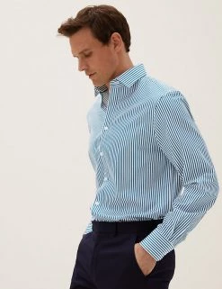 M&S Collection Formal Shirts Regular Fit Cotton Rich Striped Shirt