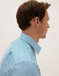 M&S Collection Formal Shirts Regular Fit Cotton Rich Striped Shirt -New In Mens Store SD 03 T11 4787 XT X EC 1
