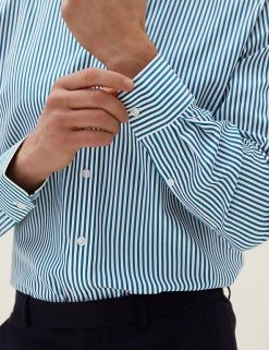 M&S Collection Formal Shirts Regular Fit Cotton Rich Striped Shirt -New In Mens Store SD 03 T11 4787 XT X EC 2