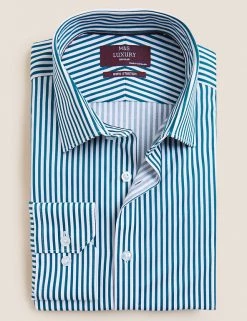 M&S Collection Formal Shirts Regular Fit Cotton Rich Striped Shirt -New In Mens Store SD 03 T11 4787 XT X EC 90