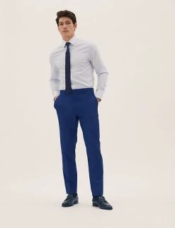 M&S Collection Men's Trousers Bright Blue Slim Fit Trousers