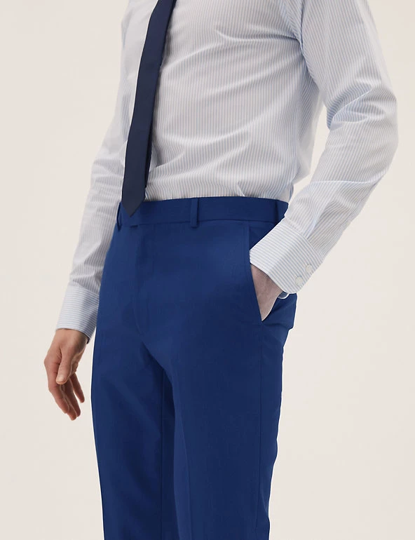 M&S Collection Men's Trousers Bright Blue Slim Fit Trousers 4 M&S Collection Men's Trousers Bright Blue Slim Fit Trousers - Image 4