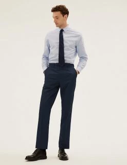 M&S Collection Men's Trousers Navy Regular Fit Trousers