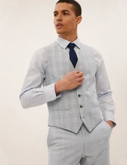 M&S Collection Men's Waistcoats Slim Fit Check Waistcoat