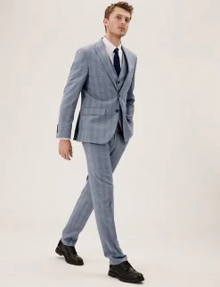 M&S Collection Smart Trousers Tailored Fit Check Trousers 11 M&S Collection Smart Trousers Tailored Fit Check Trousers -New In Mens Store SD 03 T15 1722T E1 X EC 4