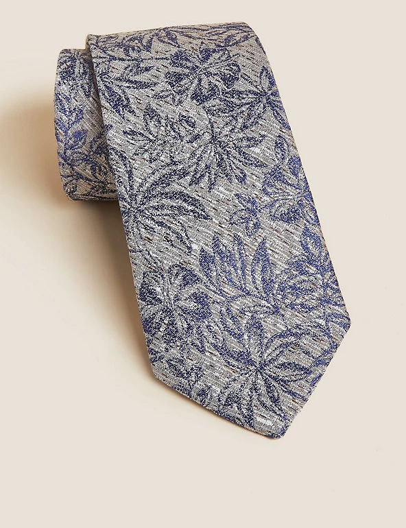 M&S Collection Men's Ties Slim Textured Palm Tree Print Tie 1 M&S Collection Men's Ties Slim Textured Palm Tree Print Tie