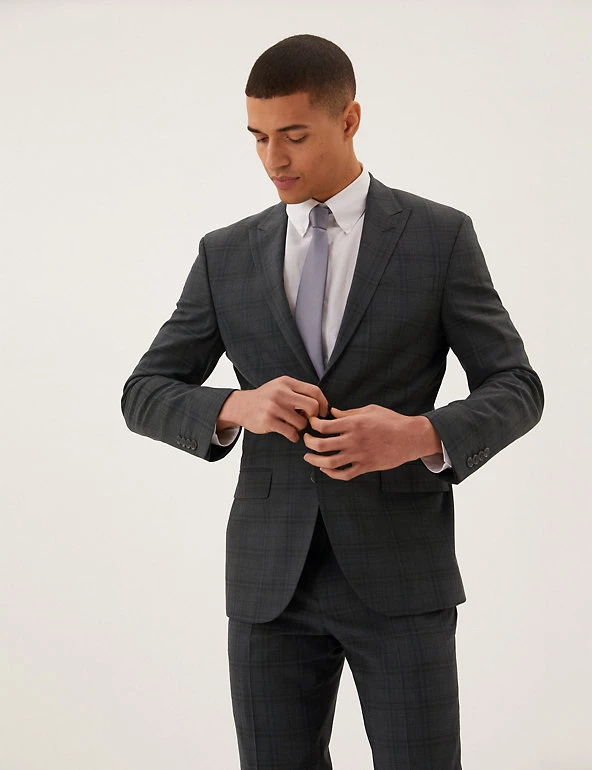 M&S Collection All Suit Strokes Charcoal Tailored Fit Wool Blend Check Jacket 1 M&S Collection All Suit Strokes Charcoal Tailored Fit Wool Blend Check Jacket