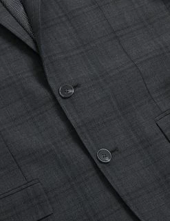 M&S Collection All Suit Strokes Charcoal Tailored Fit Wool Blend Check Jacket 16 M&S Collection All Suit Strokes Charcoal Tailored Fit Wool Blend Check Jacket -New In Mens Store SD 03 T15 2003T PK X EC 7