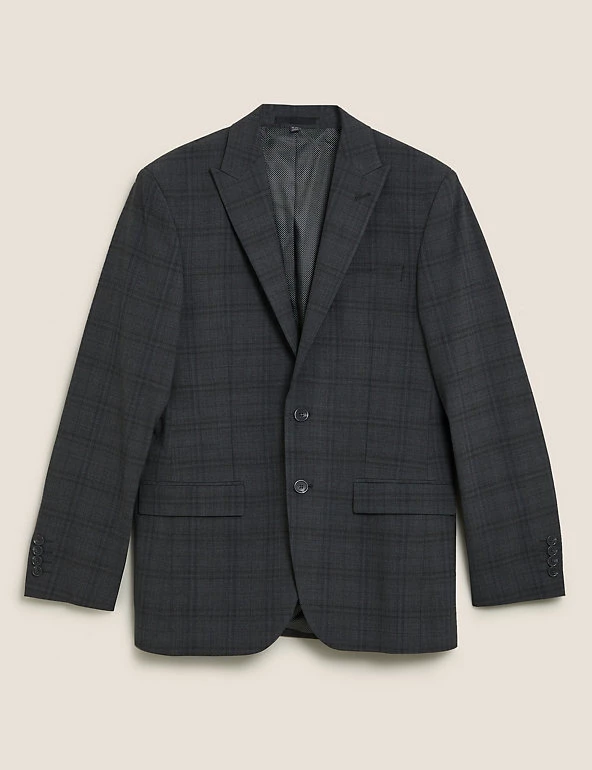 M&S Collection All Suit Strokes Charcoal Tailored Fit Wool Blend Check Jacket 2 M&S Collection All Suit Strokes Charcoal Tailored Fit Wool Blend Check Jacket - Image 2