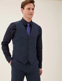 M&S Collection Men Wool Rich Check Waistcoat -New In Mens Store SD 03 T15 2325W BE X EC 1