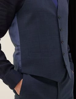 M&S Collection Men Wool Rich Check Waistcoat -New In Mens Store SD 03 T15 2325W BE X EC 2